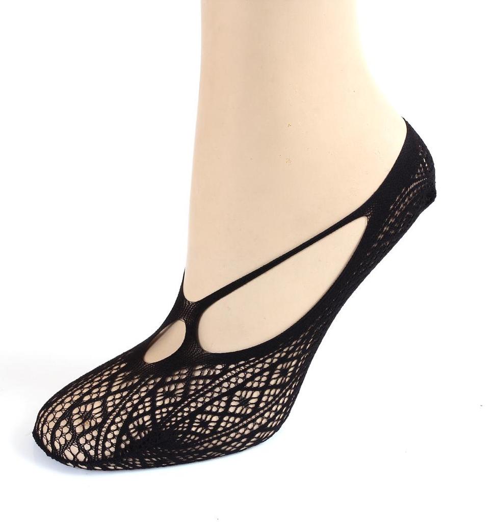 Antibacterial Non-Slip Black Mesh Boat Socks for Women
