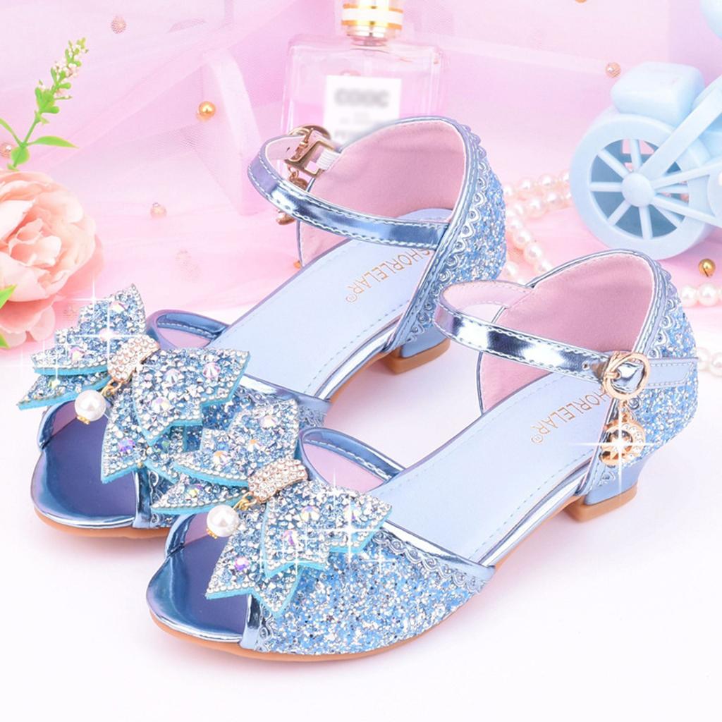 Children Princess Sandals Kids Girls Wedding Shoes High Heels Dress Shoes Bowknot Purple Pink Blue Silver Shoes For Girls