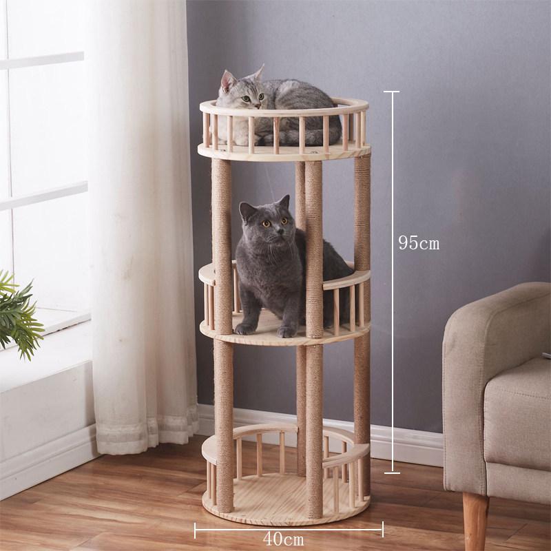 Solid Wood Sisal Cat Tree with Space Capsule and Scratch Board