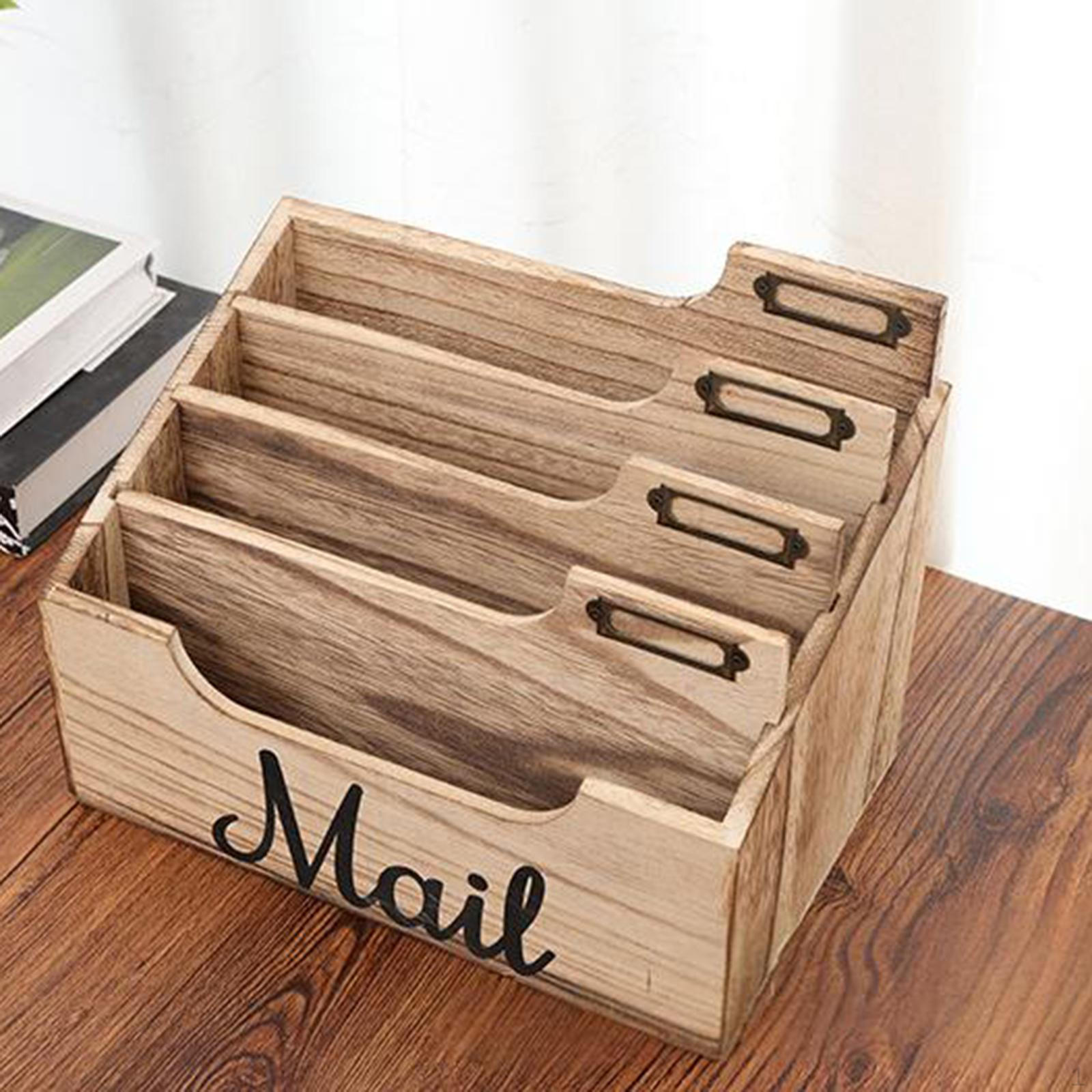 

Mail Organizer Holder with 4 Slots Countertop Desktop Storage Box Farmhouse Office Accessories