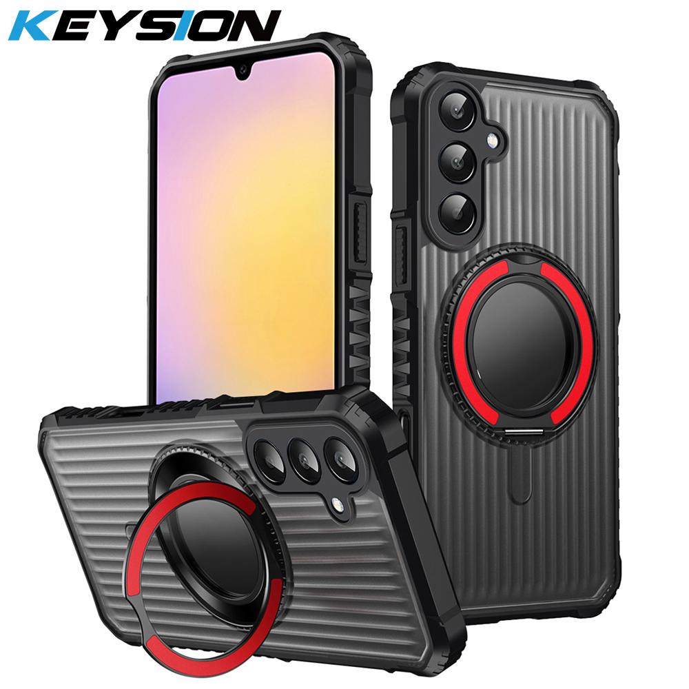 

KEYSION 360°Rotating Ring Stand Case for Samsung Galaxy A54 5G A34 A14 4G Matte Transparent Magnetic Shockproof Phone Back Cover for Samsung A14 5G червоний
