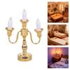 Antique 3 Arm Miniature Table Lamp Model Figurine for Doll House Living Room and Bedroom Decoration Scene Arrangement