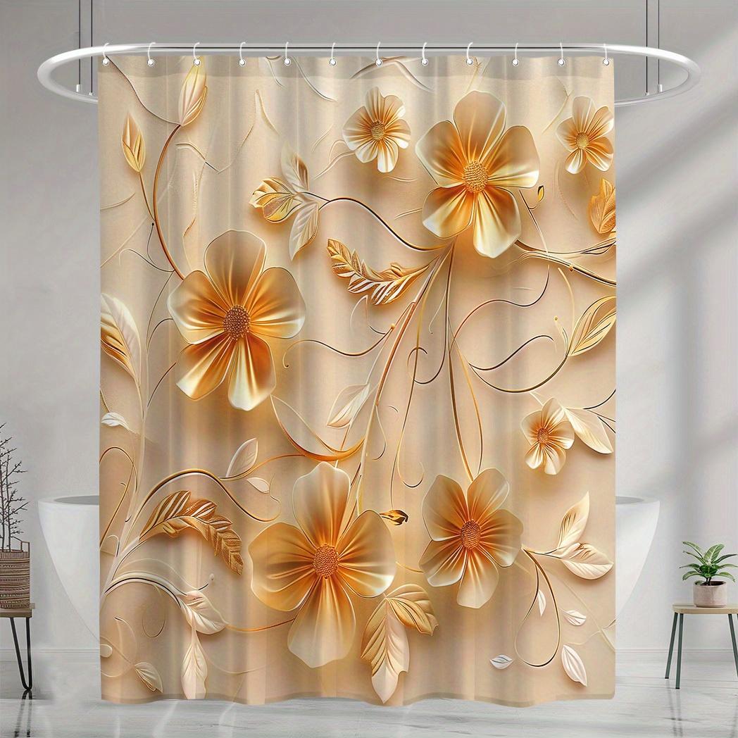 

Chic Yellow Floral 3D Print Shower Drapery - & Moisture-Resistant With 12 Hooks, Perfect For Bathroom Decor, 71X71In W60H190(CM)-1 Pcs