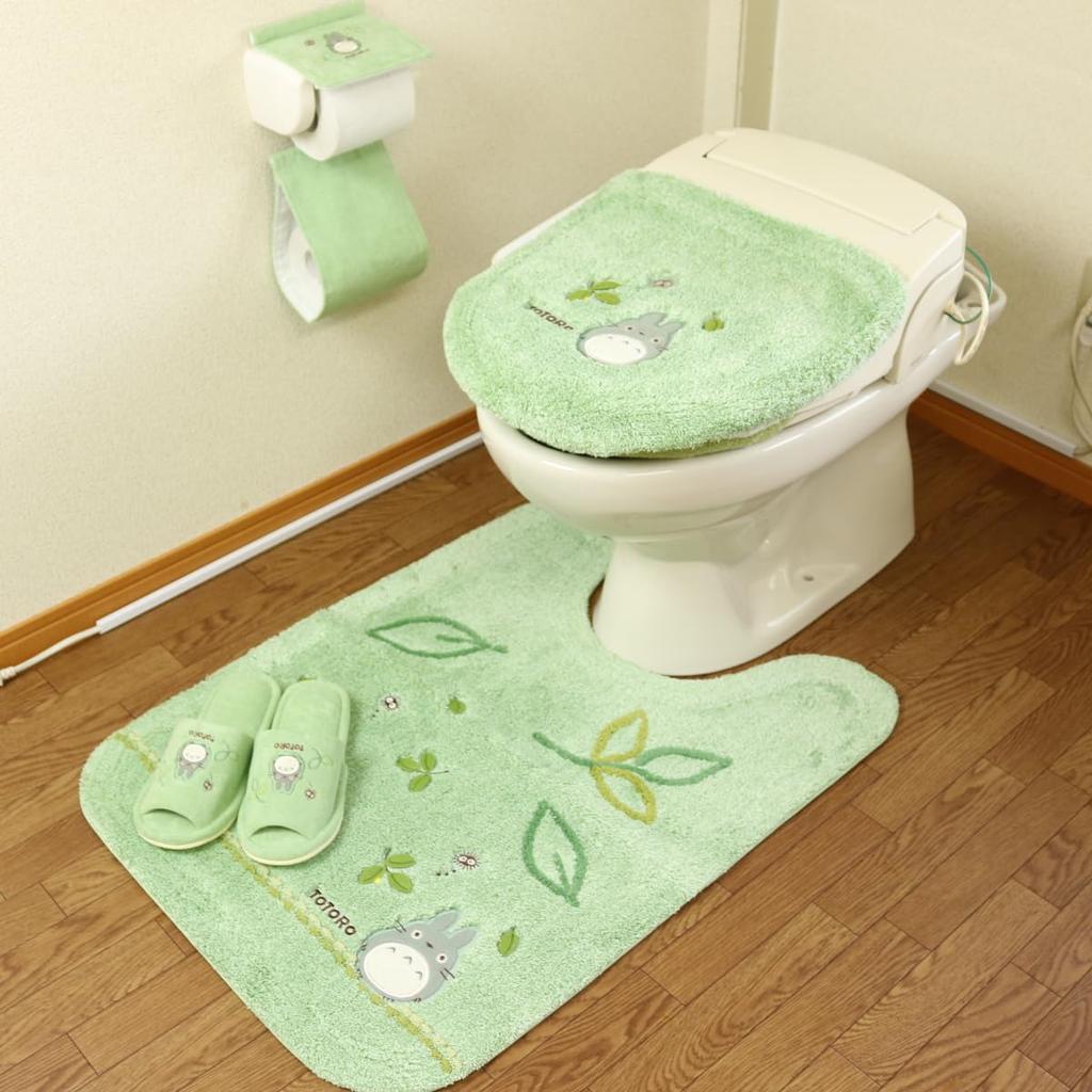 My Neighbor Totoro Toilet Mat Set Long Toilet Suitable for both Washlet and Standard Forest Green (4 pieces) Mat, Green, Multi-type, Toilets, Ghibli,