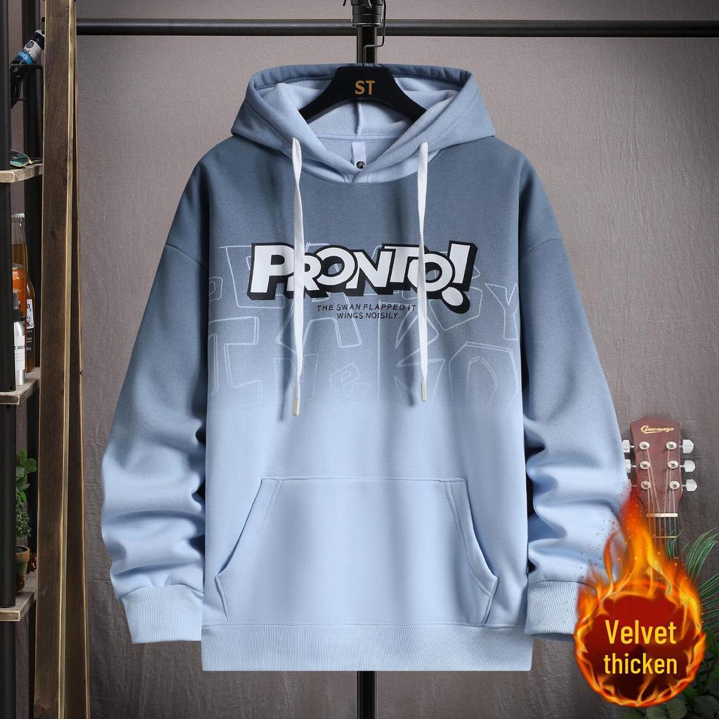 Gradient Color Block Hooded Sweatshirt for Boys, Junior High & High School Students - Plus Velvet, Thickened, Autumn/Winter Outerwear for Teens