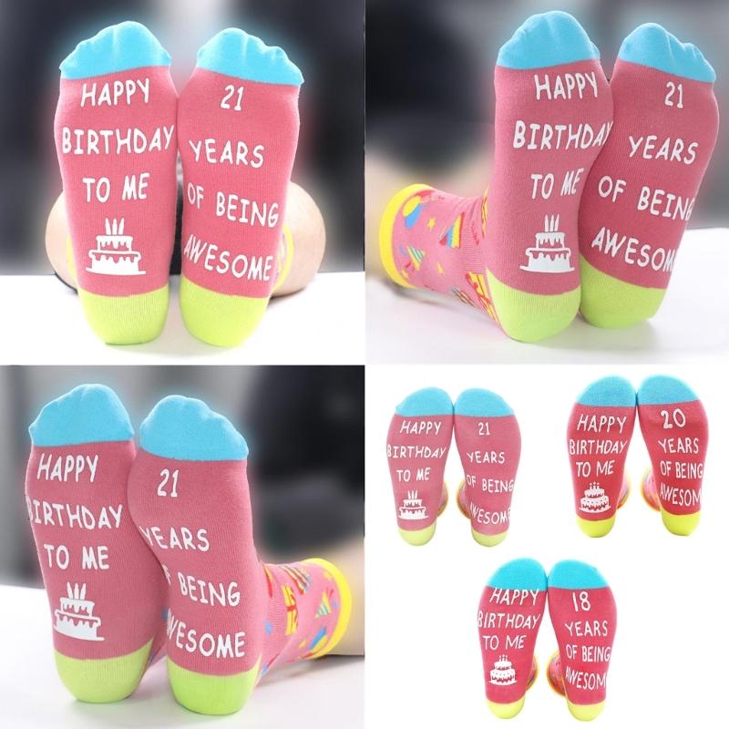 Festival Jacquard Socks with Blessing Letters Soles for Women Men Teens Aged 18 to 21 Cotton Birthday Party Hosiery