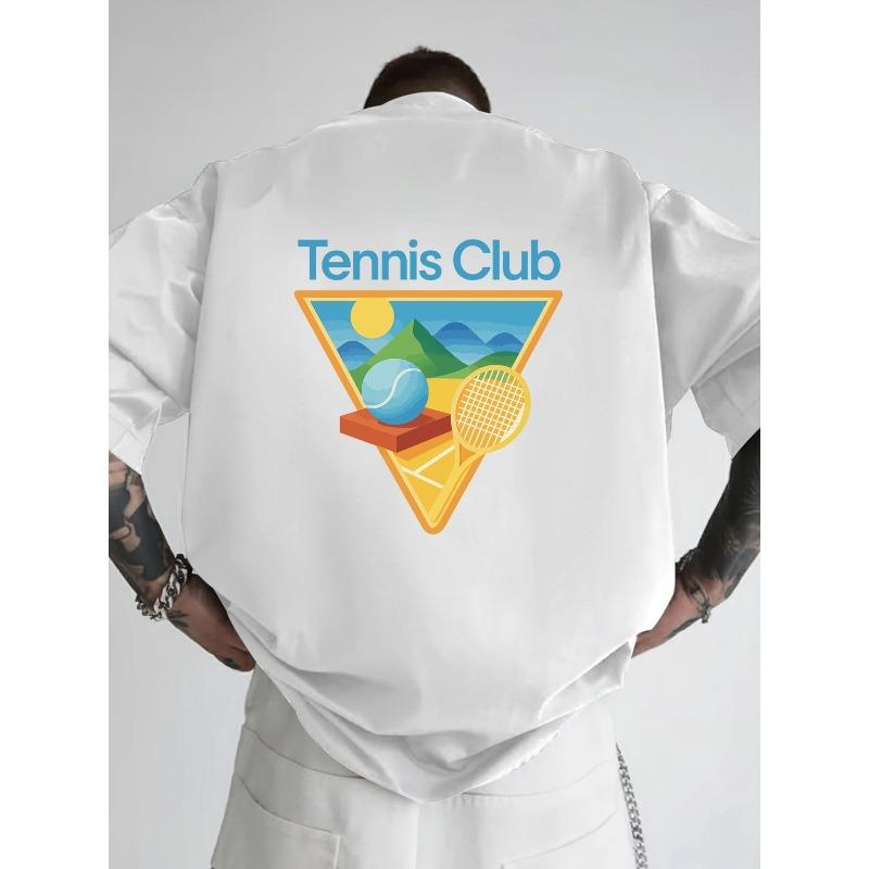 European Size Tennis Club Double-Sided Print Pattern Men's Fashion Trend T-Shirt, Suitable for Home Daily Casual Wear and Outdoor Fitness Sports