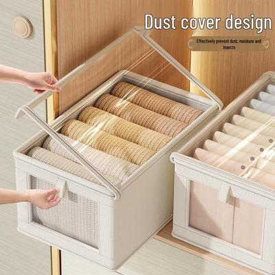 Large Oxford Cloth Visible Window Clothes Storage Box with Lid