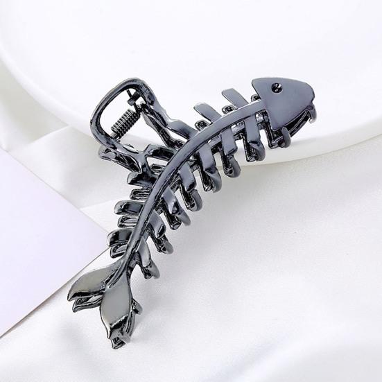 Hair Claw Clip Elegant Fish Bone Shape Metal Clamp Non-slip Strong Claw Hair Fixer Styling Tool Shark Clip Women Half Bun Hairpin Hair Accessories