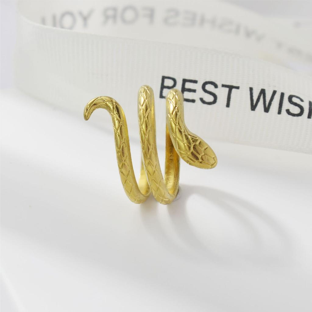 18K Gold-Plated Long Snake-Shaped Titanium Steel Ring Female, Hip-Hop Punk Style Opening Adjustable Ring