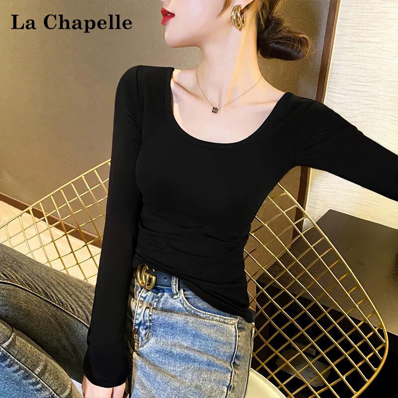 La Chapelle Women's Premium Cotton Double U-Neck Long Sleeve Top