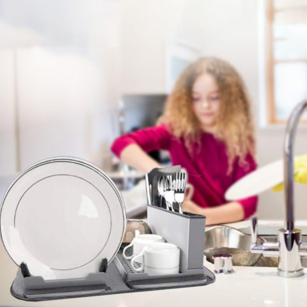 4 in 1 Dish Drying Rack Folding Kitchen Insulated Mat Universal Absorbent Pad  Countertop