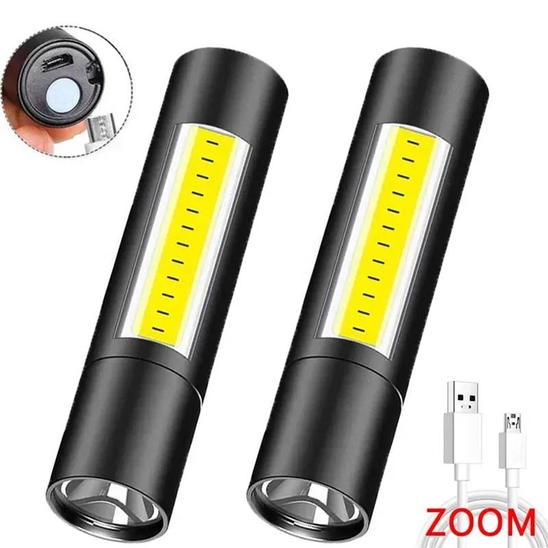 LED Flashlight Rechargeable Super Bright Mini Work Light 3 Modes Waterproof Portable COB Tactical Torch Zoomable Camping Lantern