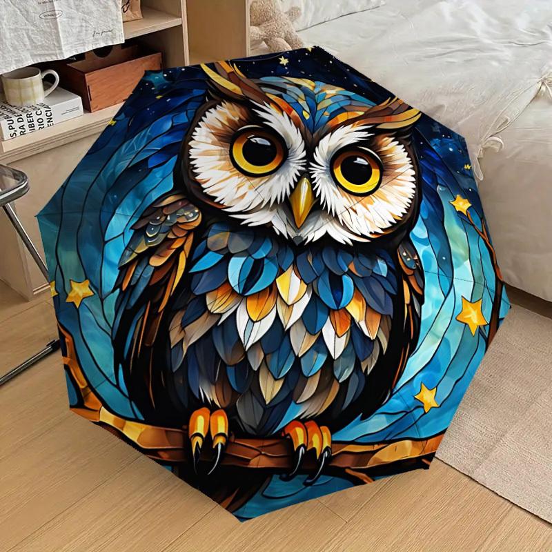 1PC Night Owl Automatic Folding Umbrella - Compact 8-Rib Design, Durable Plastic & Iron, Lightweight for Outdoor Daily Use, Festive Gift085