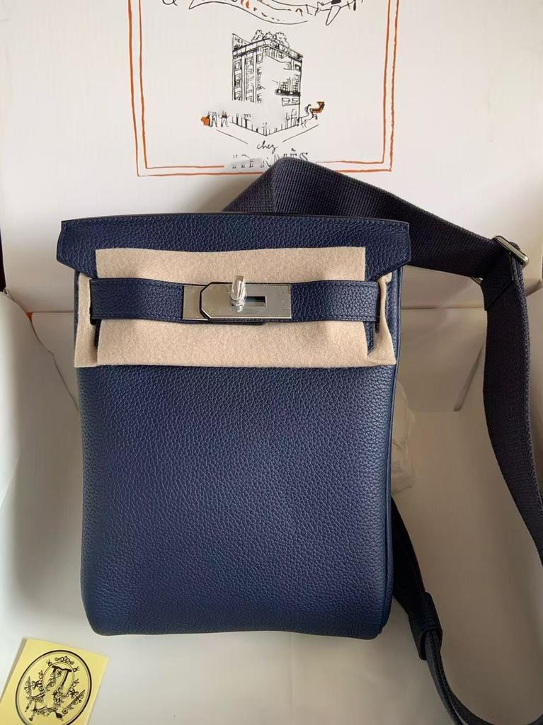 H Home Head Layer Cowhide Togo Lychee Pattern Chest Bag 26 Steel Hardware Men's Women's Universal Leather Waist Diagonal Shoulder