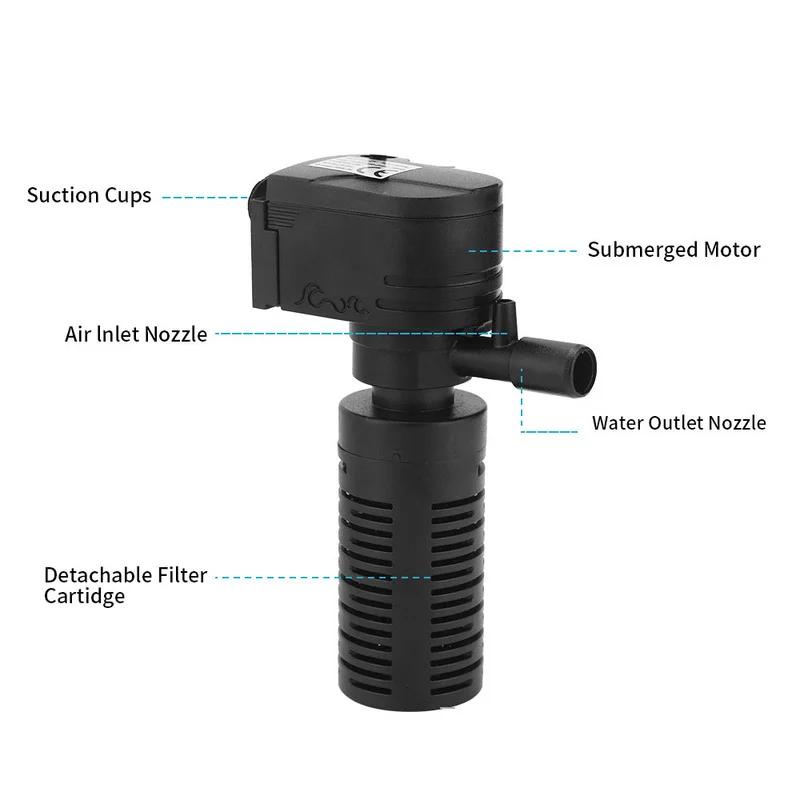 3 In 1 Multifunctional Filter Water Purifier Oxygenation Submersible Filtration Mini Fish Tank Filter for Aquarium Fish Tank