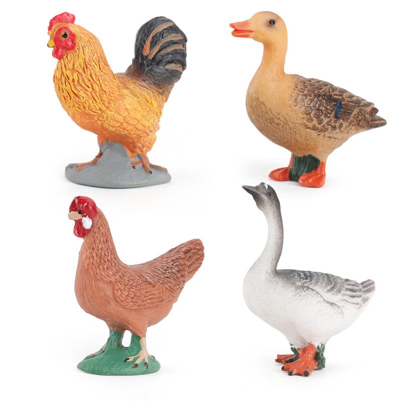 Mini Simulation Solid Farm Poultry Animal Model Rooster Hen Duck Goose Static Ornament Toy