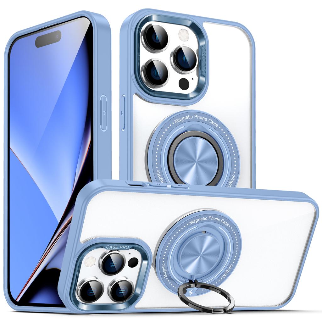 For iPhone 15 Pro Max PC+TPU+Acrylic Phone Case Ring Kickstand Transparent Cover Compatible with MagSafe