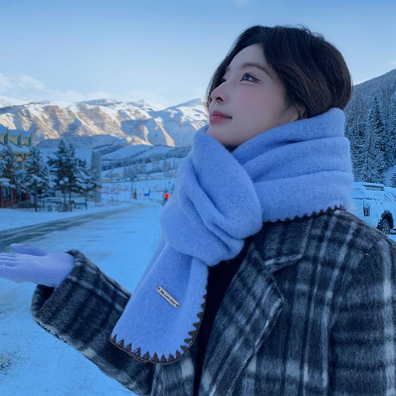 White scarf women's new winter versatile knitted wool including wool warm scarf