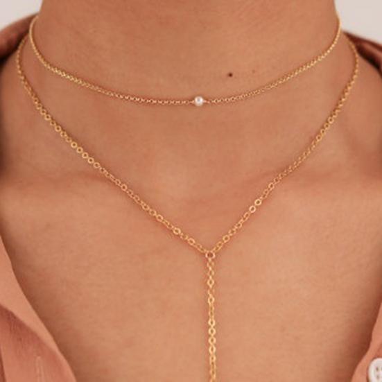 

Женское богемное двухслойное ожерелье-колье с цепочкой из искусственного жемчуга, ювелирные изделия