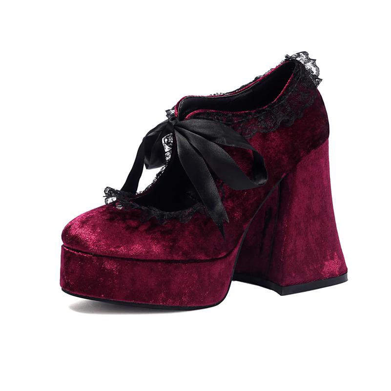 

ANNYMOLI Women Mary Janes Pumps Round Toe Block High Heels Lace Platform Ladies Fashion Shoes Spring Autumn Black 43 39 червоний