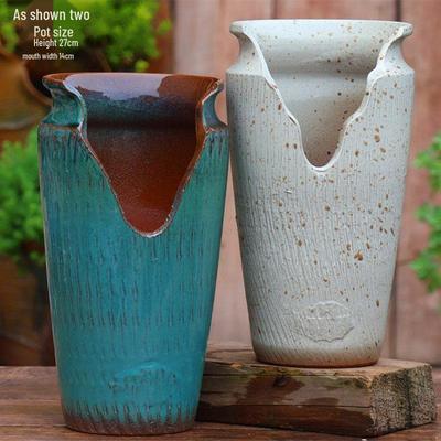 Handmade Notched Tall Zisha Ceramic Succulent Pot, Breathable Large Cliff Design