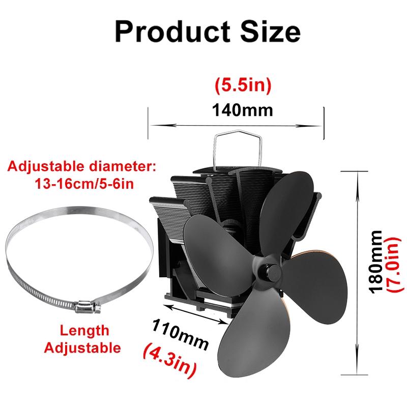 Semineu de perete, cu ventilator de sobă cu 4 pale, cu circulație termică, alimentat de căldură, nou