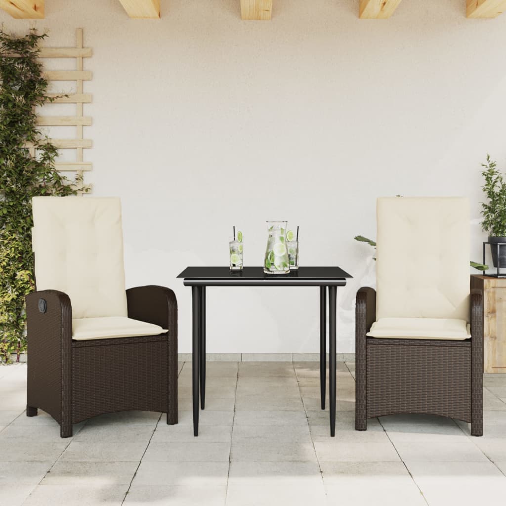 Vidaxl 3-Cz. Garden Furniture Set With Cushions, Brown, Poly Rattan