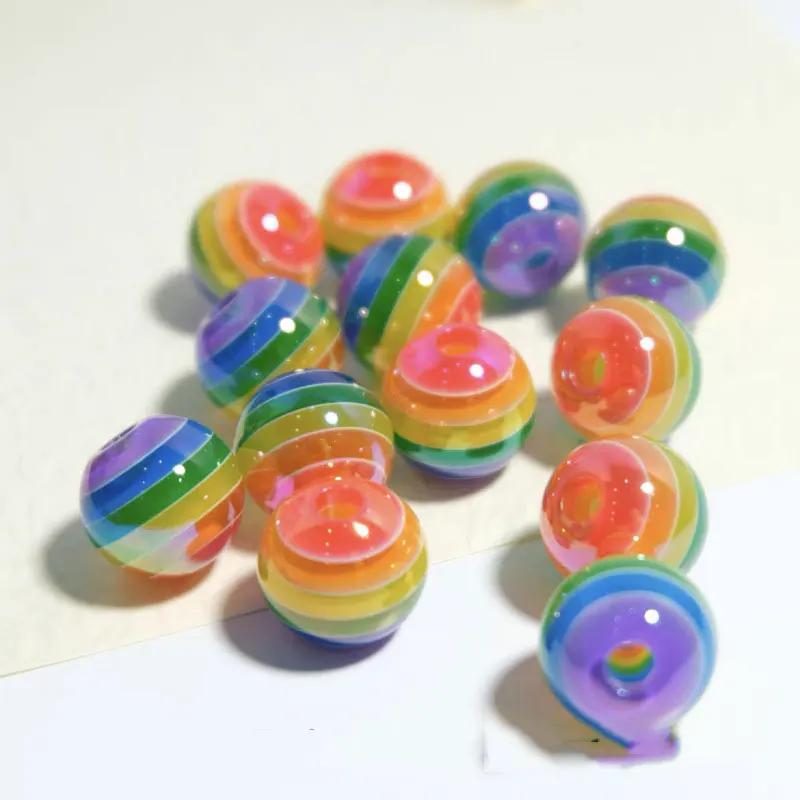 TX84 5Pcs 16mm Plating Color Cartoon Novel Fashion Rainbow Beads Beaded Bracelet Diy Handmade Girl Gift Jewelry Accessories