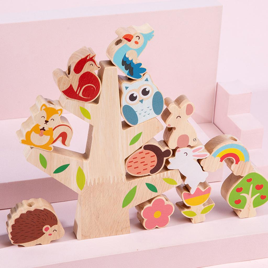 Forest Balance Building Block Toy, Building Shape Matching, Parent Child Interactive Wooden Toy