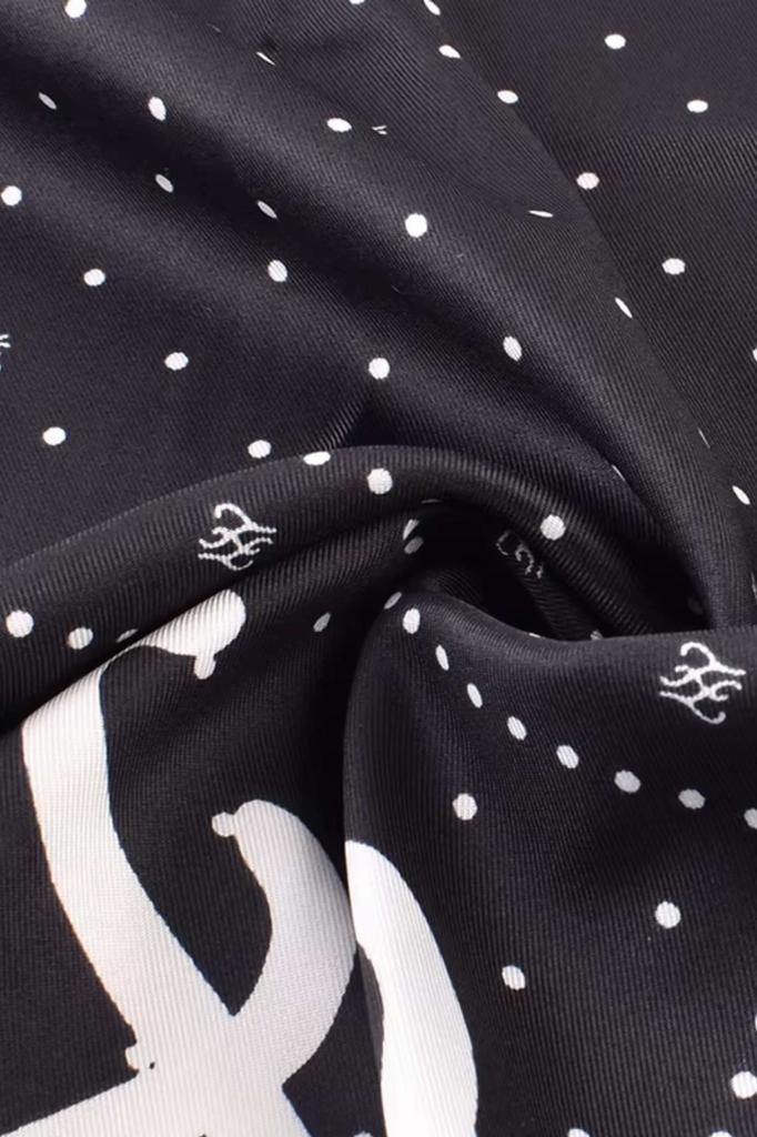 Black Scarf with Cream Monogram 90X90 - Chic and Expressive