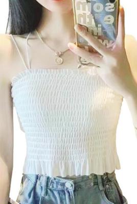 Gerafftes Camisole-BH-Top mit Polstern für einen kurzen Sommer-Stil a-fua Damen Figurumschmeichelnd, Länge, (Weiß)