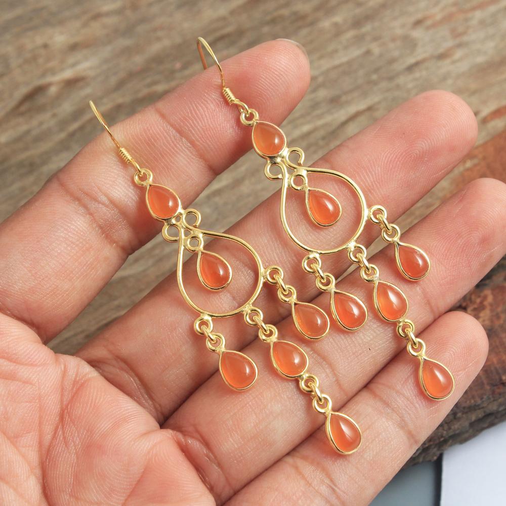 

Серьги из натурального лабрадорита, лунного камня, сердолика, 100% стерлингового серебра 925 пробы, с покрытием из желтого золота оранжевый