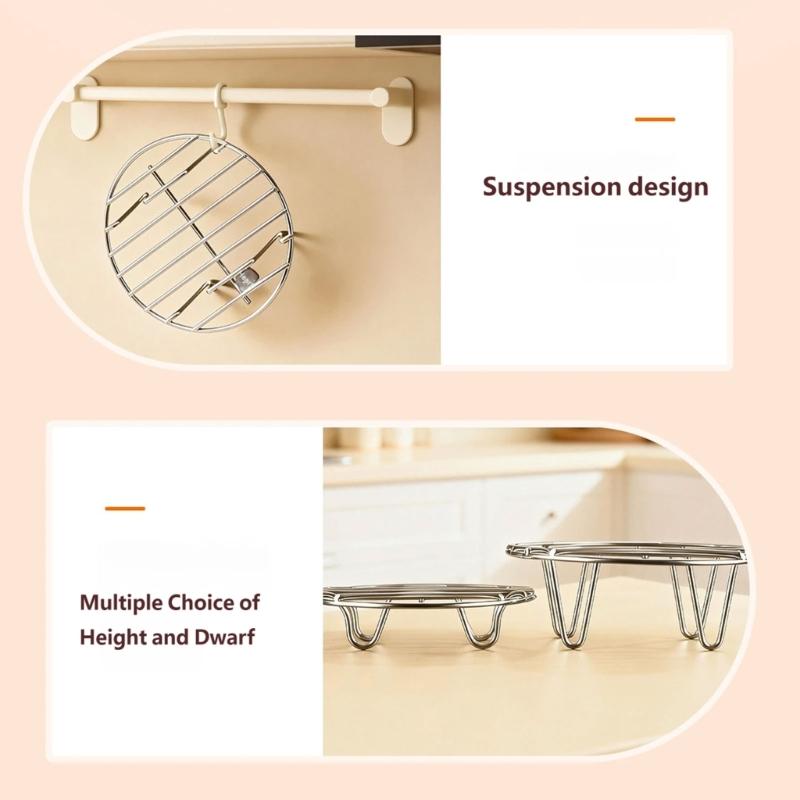 Cookware Steam Rack Insert, Round Metal Tray with Support Feet for Warming Plates, Heating Bowls, and Kitchen Cooking