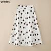 VONDA Women Zip-up Waist Casual Polka Dots Print Swing Pleated Skirts