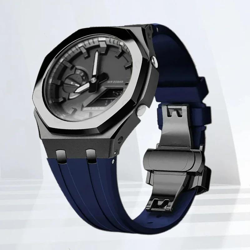 Mod-kit för Casioak GA2100 GA2110 Metallfodral Bezel Gummiarmband För Casioak GAB2100 2110 Modifieringssats Fodral Med Skruvkorrigering