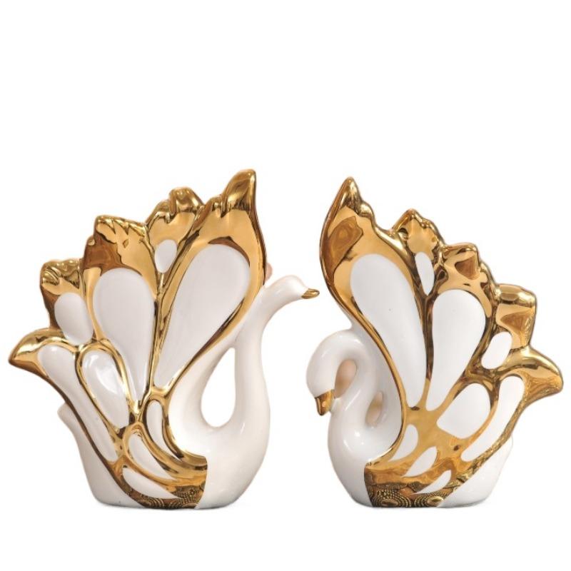 Decorațiuni interioare Mobilier ceramic Lebădă mică sufragerie cadou pentru îndrăgostiți, figurină ornament de nuntă meșteșuguri statuie o pereche de lebede