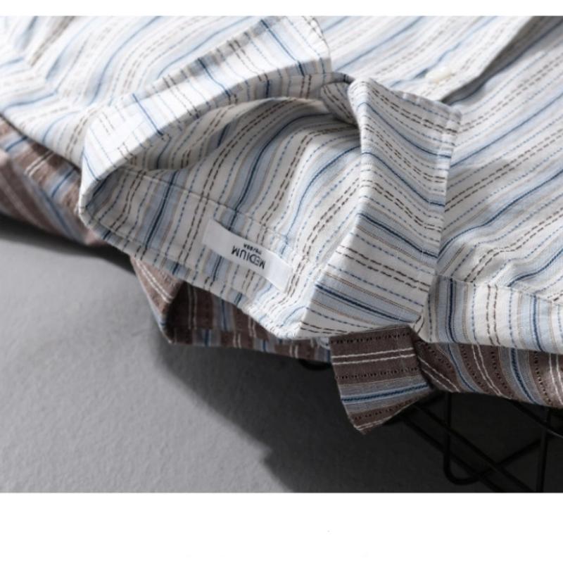 Japanese Style Striped Long Sleeve Shirts for Men Daily Spring/Autumn Pure Cotton Soft and Comfortable Casual Tops Youth New Fashion Men Shirt