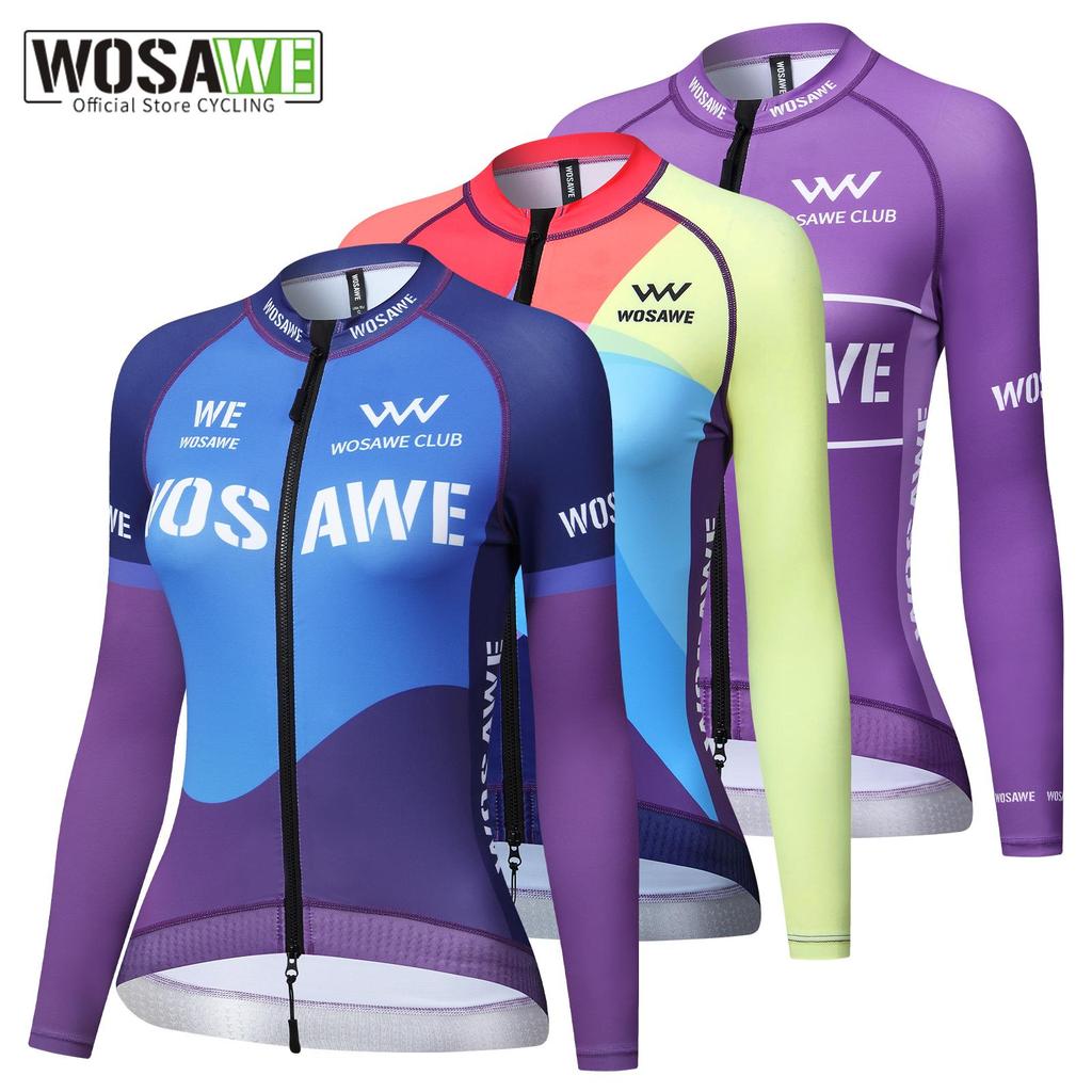 WOSAWE Women's Spring Summer Autumn Double Head Zipper Breathable Slim Night Running Bicycle Sports Cycling Long Sleeve Jerseys