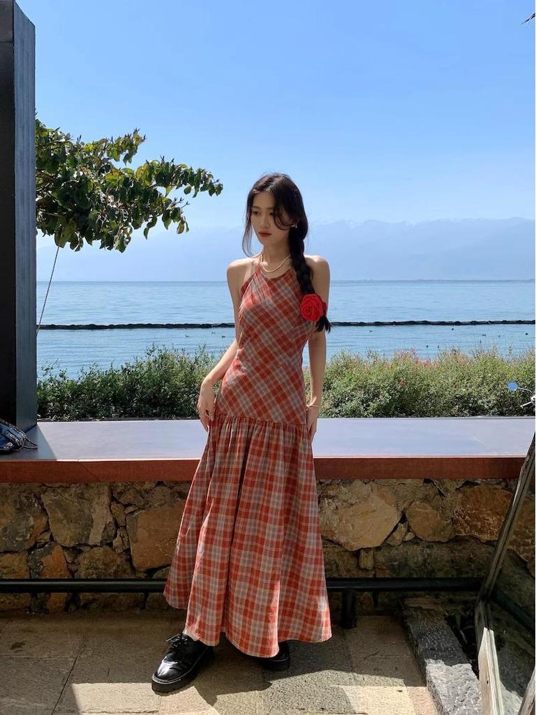 Summer Gingham Backless Spaghetti Strap Dress