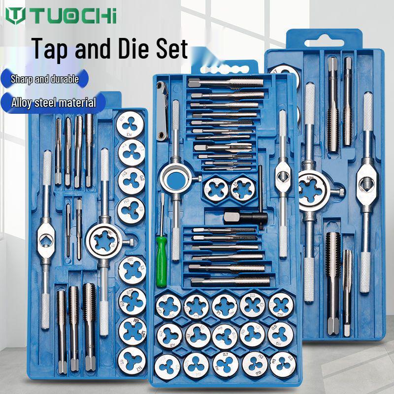 Hand Threading Tap & Die Set with Tapping Drill Bit and Wrench