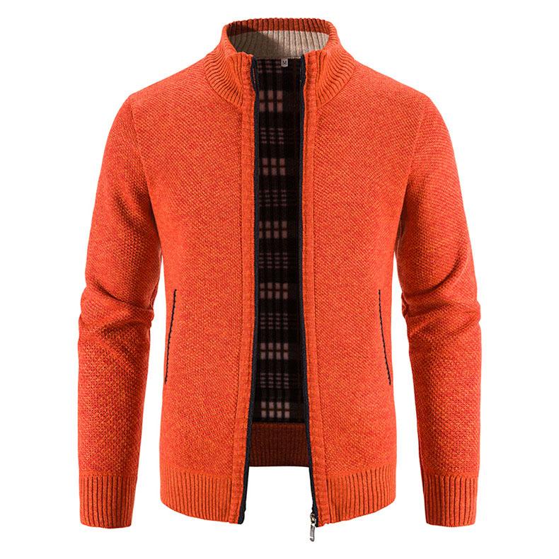 

Autumn and Winter Men s Plus Velvet Thick Stand-up Collar Cardigan Sweater Warm Sweater Coat Zipper Cardigan Men s Trend XXXXL помаранчевий