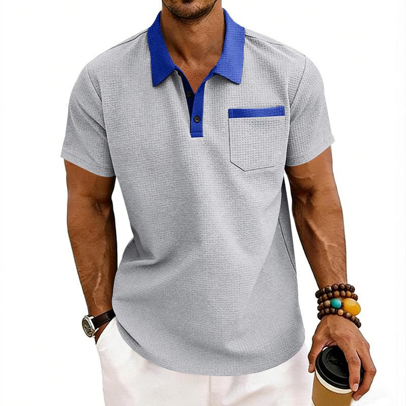 Mens Loose Waffle Knit Short Sleeve Polo Shirt Summer Casual S