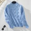 Autumn Winter Vintage Stand Collar Loose Knitwear Pullover Long Sleeve Solid Color Sweater Top