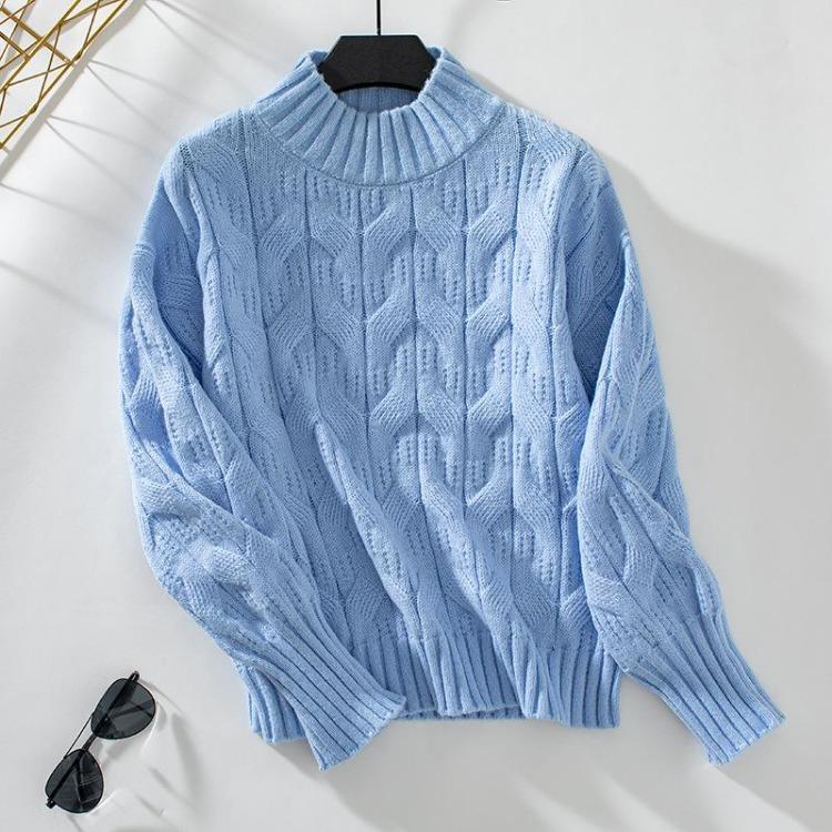 Autumn Winter Vintage Stand Collar Loose Knitwear Pullover Long Sleeve Solid Color Sweater Top