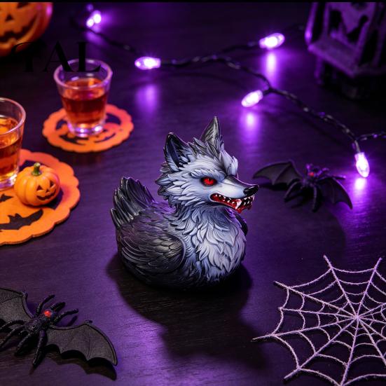 Dark Style Resin Desktop Decor 3D Printed Wolf Duck Collectible Figurine, Halloween Striking Wildlife Desk Decor, Curiosity Lovers Items Statue