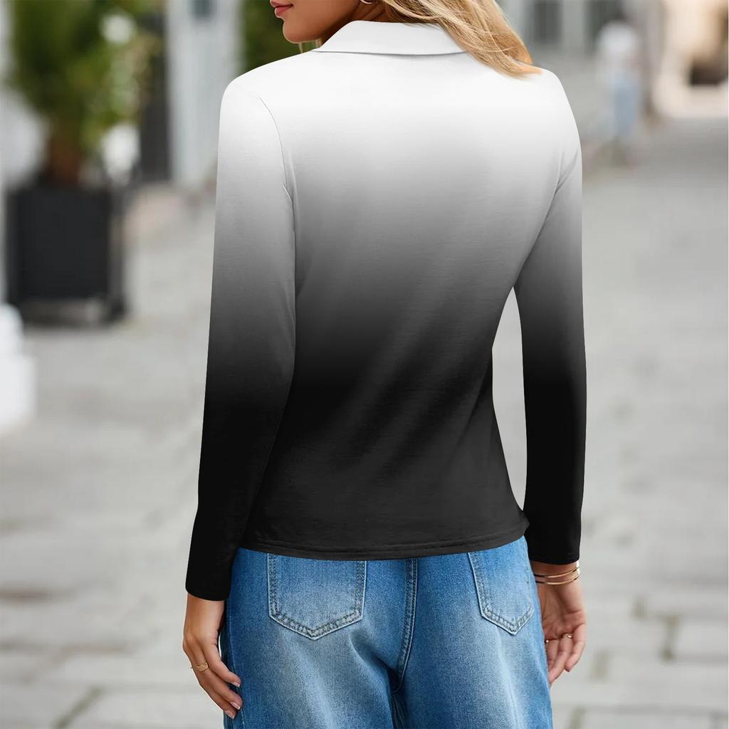 Dámská móda Ležérní klopa Krátký Dlouhý rukáv Potisk Košile Dámské Zapínací topy