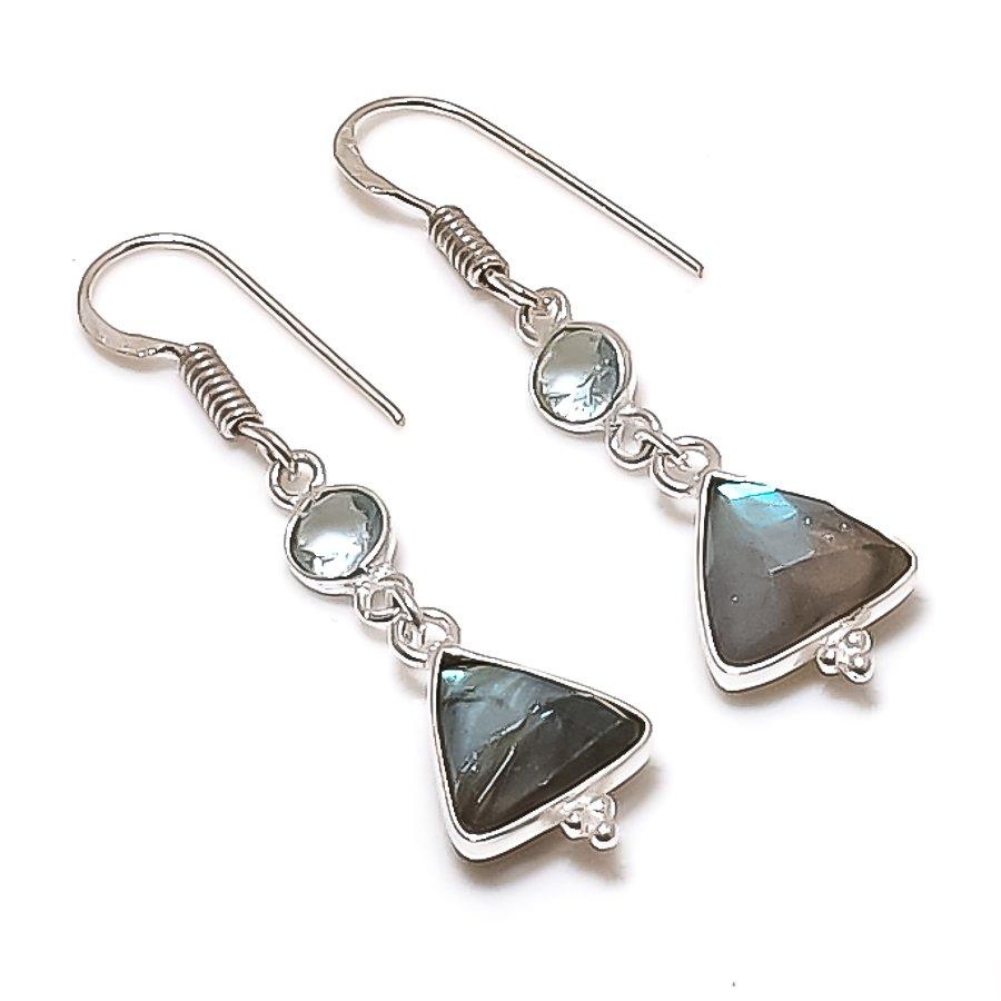 Natural Labradorite, Topaz Gemstone 925 Sterling Silver Earring 1.69  AE-11737