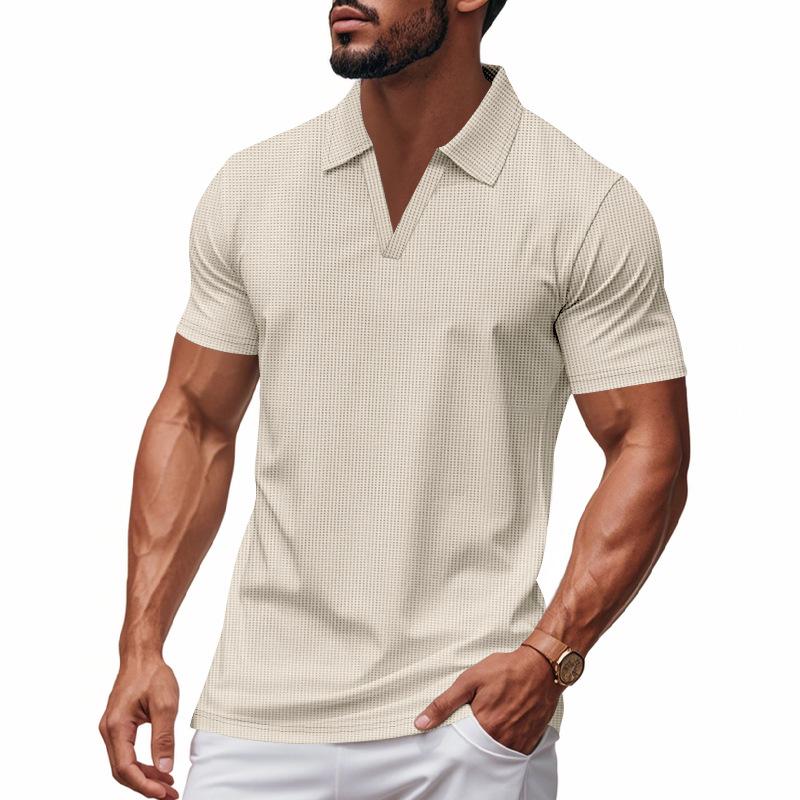 Men's Summer Polo Shirt with Collar, Waffle Weave, Loose-Fit Casual Sports Short-Sleeved T-Shirt