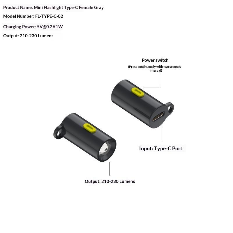 Type-C Mini Flashlight With Lanyard Plug And Play Usb C Emergency Lamp Portable Led Flashlight Outdoor Lighting
